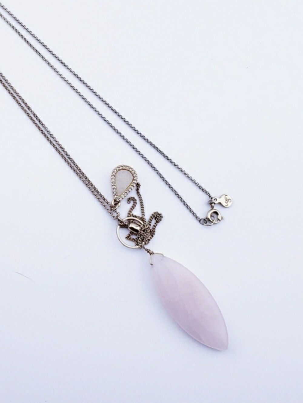 Delicate Loft Pink Rose Quartz Stone Pendant Necklace Statement